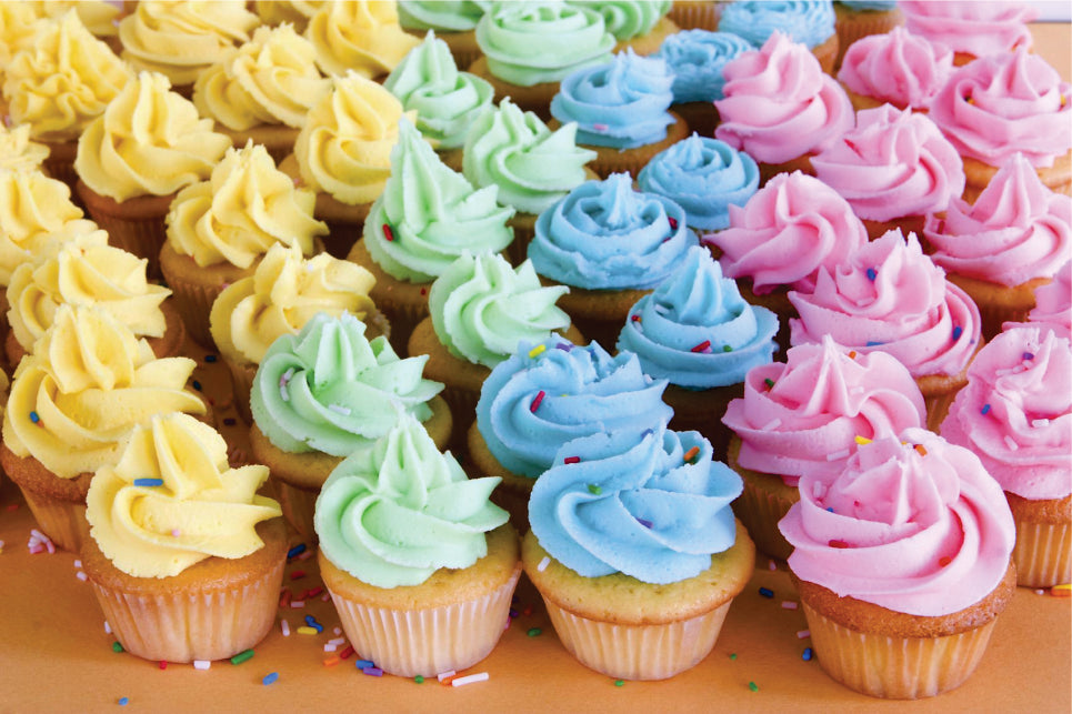 Vanilla Cupcakes with Colorful Frosting – Available in Packs of 12, 24, or 48