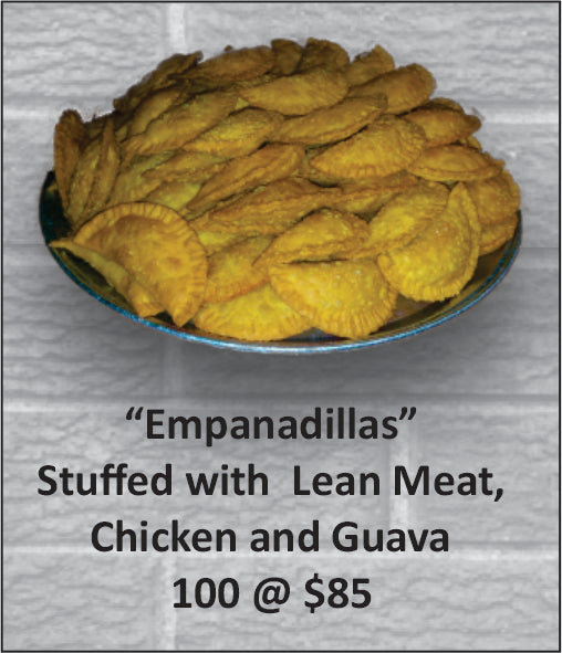 Empanadillas Stuffed with  Lean Meat,  Chicken and Guava 100 Pcs